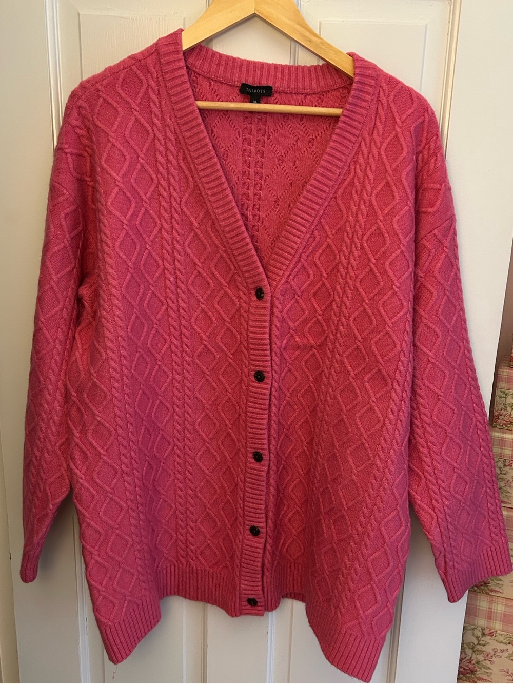 Talbots Pink Cable Knit Button-Front Cardigan